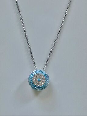 Stainless Steel Pendant Necklace with Blue Crystal Accents